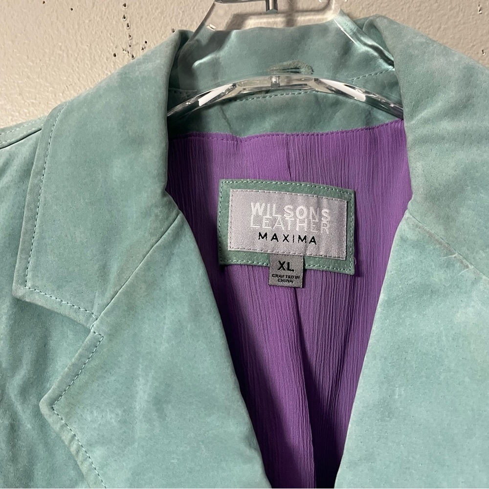 Vintage Y2K David Brooks Long Sleeve Button Front Turquoise Pig Suede Jacket XL - Picture 3 of 11
